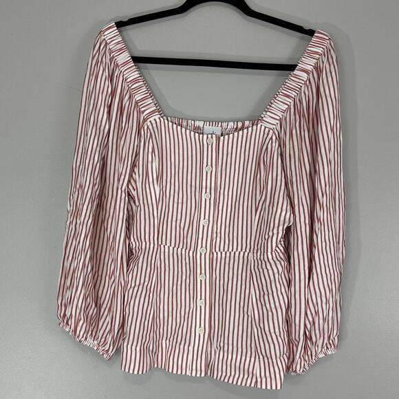 CAbi NWT 5890 Red White Striped Carnival Top Puff Sleeve Button Front Sz M - Picture 13 of 14